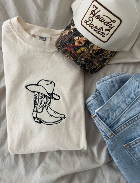 Cowboy Boot and Hat Embroidered Tee