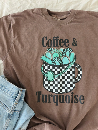Coffee & Turquoise Tee