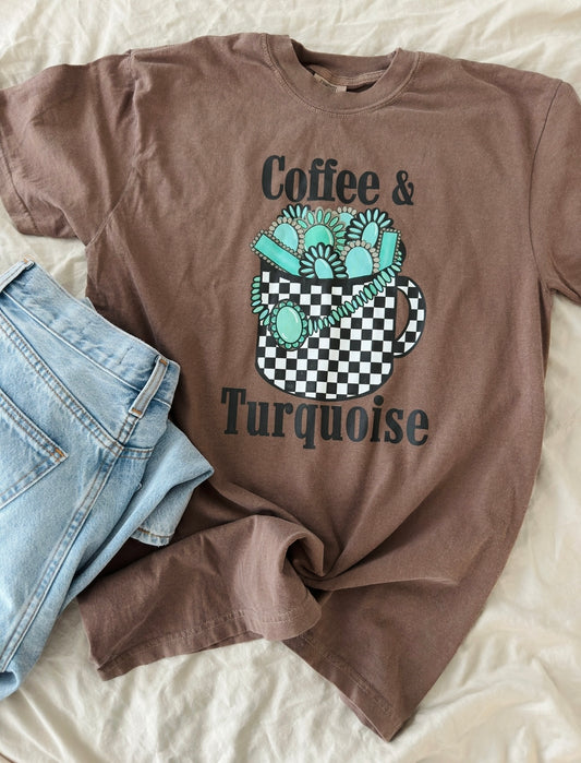 Coffee & Turquoise Tee